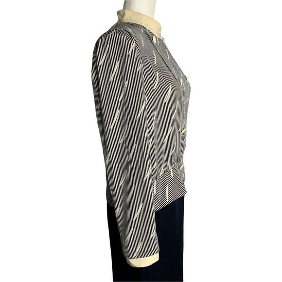 Vintage 80s Louis Feraud Top Skirt Set 12 Navy Blue Linen Silk Stripe - Picture 4 of 9